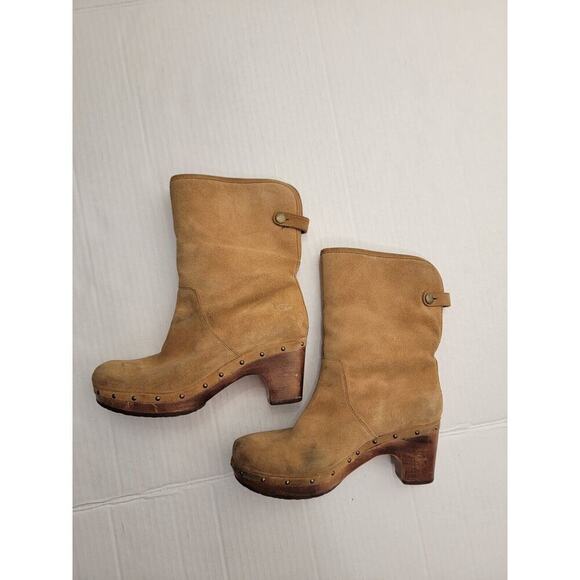 UGG Australia Women's Sz 7 Lynnea Clog Boots Leather Fold Down in Brown - Picture 8 of 11